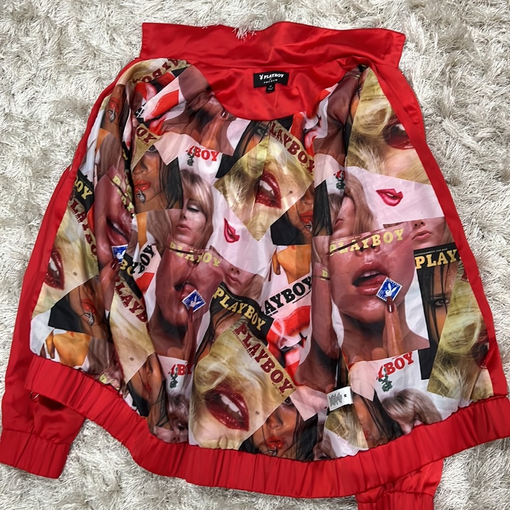 Playboy by Pacsun zip up jacket in red. Removed tags never worn. Size Meduim. - Picture 3 of 7